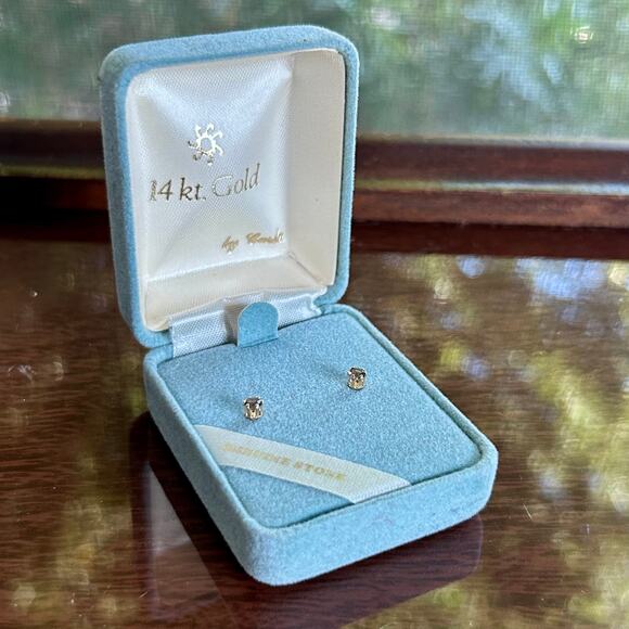 14K Gold Smoky Quartz Stud Vintage Earrings by Carla w/ Original Box - Picture 1 of 13